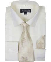  Cream 60% Cotton 40% Polyester Shadow Striped Tie with Hanky Mens Dress
