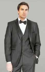  Mens Three Piece Suit - Vested Suit Tuxedo Black Framed With Vest