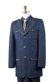  Safari Mens Blue Denim Military Style Jean Fashion Cheap Priced Business Suits