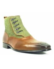  Mens Green Dress Shoes  Mens Fashionable Button-up Zip Denim Leather Boots