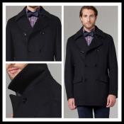  Black slim fit Long Mens full length sleeves Topcoat notch collar Overcoat