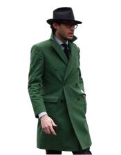  Mens Dress Coat Double Breasted Long Overcoat Olive Green 