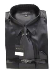  Fashion Cheap Priced Sale Satin Black Dress Shirt Combinations Set Tie Hanky