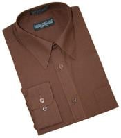  Solid Chocolate Brown Cotton Blend Convertible Cuffs Mens Dress Shirt