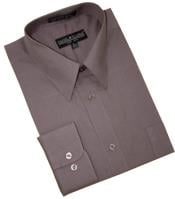  Solid Charcoal Grey Cotton Blend Convertible Cuffs Mens Dress Shirt