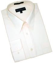  Solid Cream Ivory Cotton Blend Convertible Cuffs Mens Dress Shirt