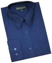  Navy Blue Cotton Blend Convertible Cuffs Mens Dress Shirt