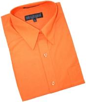  Orange Cotton Blend Convertible Cuffs Mens Dress Shirt