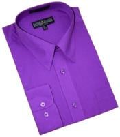 Purple Cotton Blend Convertible Cuffs Mens Dress Shirt