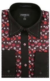  Two Toned Lay Down Collar Microfiber Solid Accents Multi-colored Floral Design Red