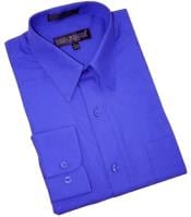  Royal Blue Cotton Blend Convertible Cuffs Mens Dress Shirt