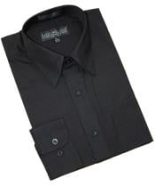  Solid Black Cotton Blend Dress Shirt With Convertible Cuffs Mens Dress Shirt