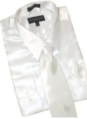  Fashion Cheap Priced Sale Satin White Dress Shirt Combinations Set Tie Hanky