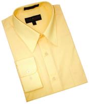  Solid Canary Yellow Cotton Blend Dress Shirt With Convertible Cuffs Mens Dress