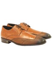  Vestigium Mens Faded Cognac Genuine Sharkskin Derby Shoes