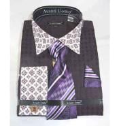  French Cuff Bird Pattern With Contrasting Collar Purple Mens Dress Shirt