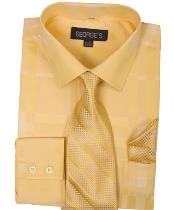  Gold 60% Cotton 40% Polyester Shadow Striped Tie with Hanky Mens Dress