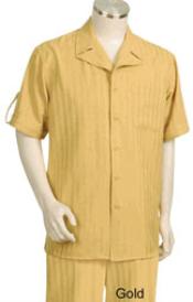  Mens  Yellow Background Five Button Fastening Short Sleeve Mens Walking Suit