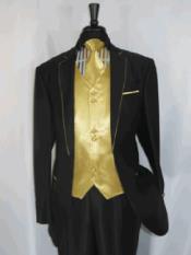 SKU#RA49 Gold Mens Suit Two Toned Tuxedo Single Breasted Trimmed Jacket Gold,Black
$149