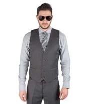  Grey Mens Matching Fashionable 5 Button Vest + Pleated Or Flat Front
