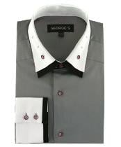  Double Spread Collar 100% Cotton Solid  Grey Mens Dress Shirt