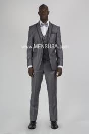  Mens Grey Tux ~ Gray Tuxedo Black Lapel Sharkskin Wedding Groom Suit
