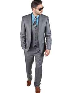  3 Piece Suit Men Plaid Grey Slim Fit Double Vested 
