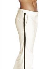  Mens Black Satin Stripe Classic Fit Solid Ivory Tuxedo Flat Front Pant