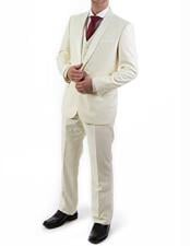 Ivory ~ Cream ~ Off White 3 Piece Shawl Lapel Tuxedo Suit
