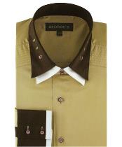  Khaki 100% Cotton dress Solid Color Double Spread Collar Mens Dress Shirt