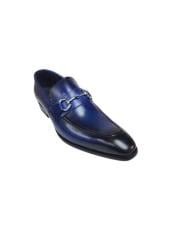  Mens Slip On Leather Royal Blue Fashionable Carrucci Shoe With Top Silver