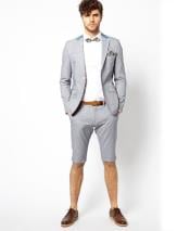  Mens Summer Business Light Gray Suits With Shorts Pants Set (Sport Coat