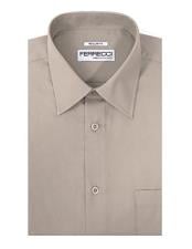  Designer Brand Light Grey Cotton Blend Barrel Cuffs Classic Regular Fit Mens Dress Shirt