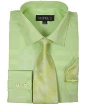  Lime 60% Cotton 40% Polyester Shadow Striped Tie with Hanky Mens Dress