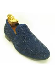  Mens Fashionable Carrucci Slip On Style Crystal Navy Shoes