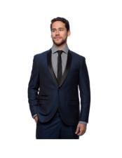 West End Mens Young Look Slim Fit Collar Satin-Detailed Tuxedo Dark Navy