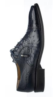  Ferrini Mens Navy Leather Sole World Best Alligator ~ Gator Skin & Ostrich Quill Cap Toe Tasseled Laces