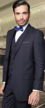  Mens Three Piece Suit - Vested Suit Mens Dark Navy Slim Fitted