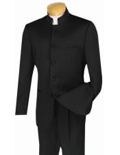  Mens Black Nehru Collar Design Suits with Single Pleated Pants 