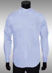  Nehru Collarless Baby Blue Light Medium Fabric Mens Dress Shirt