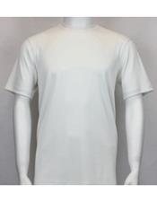  Mens Classy Mock Neck Shiny Off White Short Sleeve Stylish Shirt
