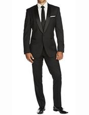  Mens One Button Slim Fit Solid Black Side Vents Tuxedo Suit With