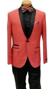  Mens One Button Shawl Lapel Coral Prom Wedding Tuxedo Jacket & Pants Perfect for Prom & Wedding