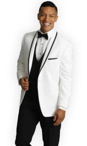  Mens One Button Tuxedo Trimmed Shawl Lapel white Suit