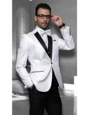  Nardoni Brand Floral 1 Button Sharkskin Paisley Tuxedo Dinner Jacket Blazer + Black Vest & Pants Blazer