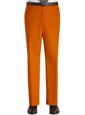  Stage Party Pants Trousers Flat Front Regular Rise Slacks - Orange 