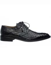  Ferrini Mens Tasseled Lace Up Genuine Ostrich Quill Black Leather Sole Shoes Mens Ostrich Skin Shoes