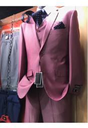  Mens Pink Suit Vested 2 Button Suit Vested Suit