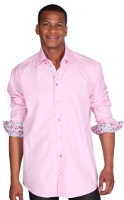  Mens Pink 60% Cotton 40% POLY Shirt Solid Color Double Collar