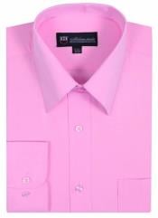  Plain Solid Color Traditional Pink Mens Dress Shirt